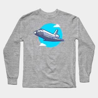 Spaceship Plane Flying Cartoon Long Sleeve T-Shirt